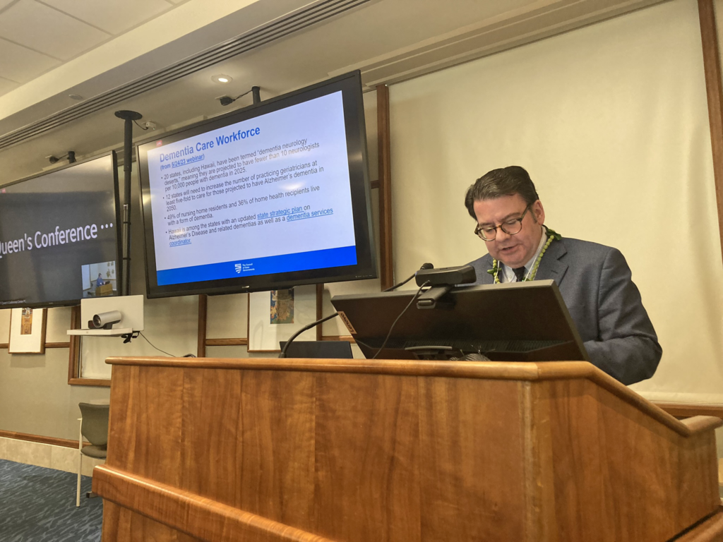 CSG Senior Policy Analyst Sean Slone shares strategies from the CSG Long-Term Care Policy Guide with attendees of the long-term care summit at the Queen's Medical Center in Honolulu on Feb. 28.